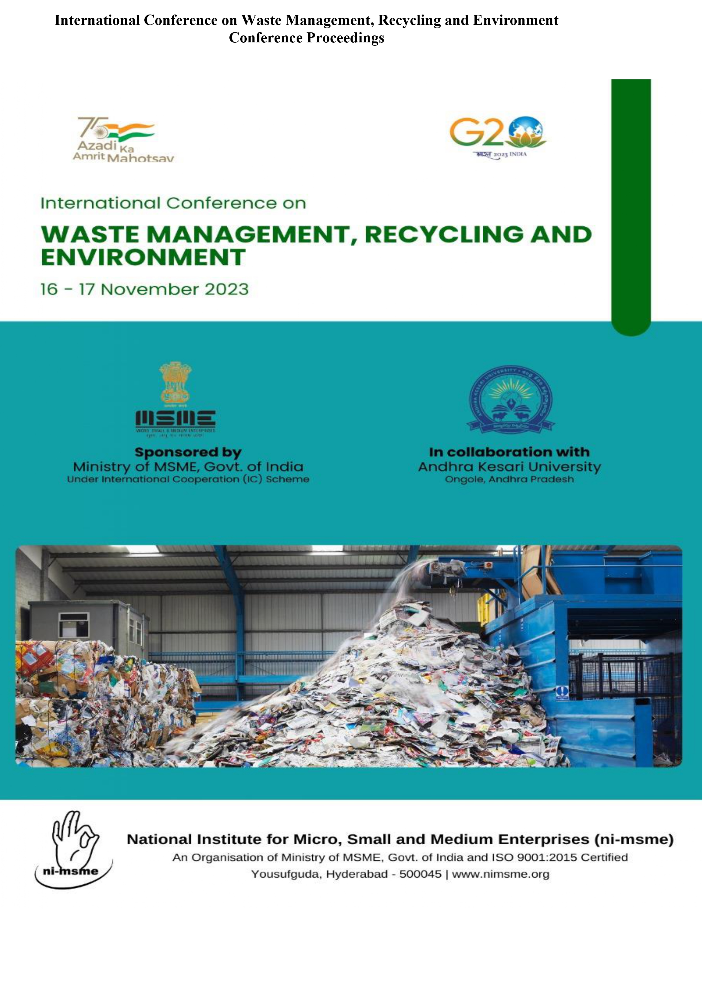International Conference on Waste Management, Recycling and Environment