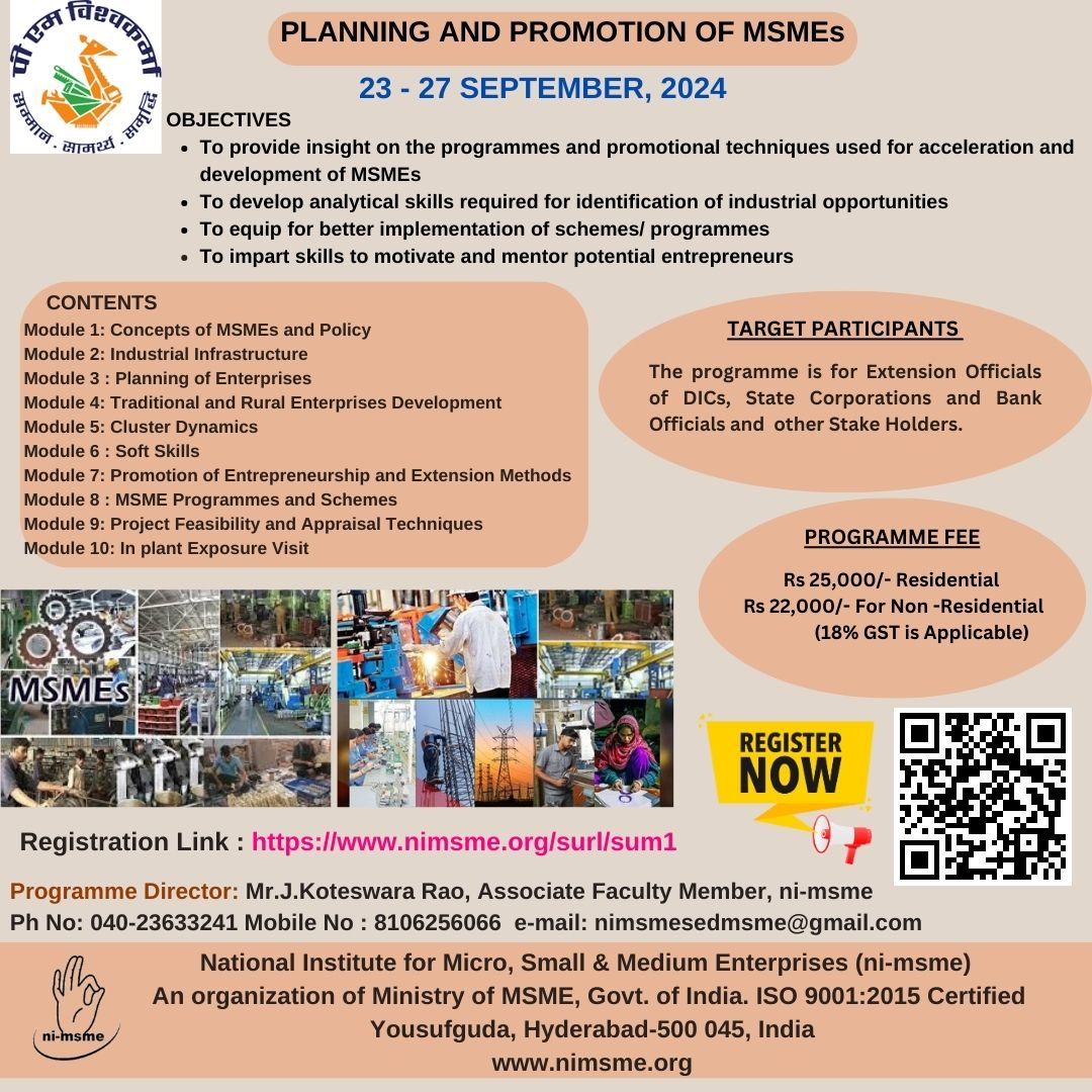 One Week Training Programme on Planning and Promotion of MSMEs