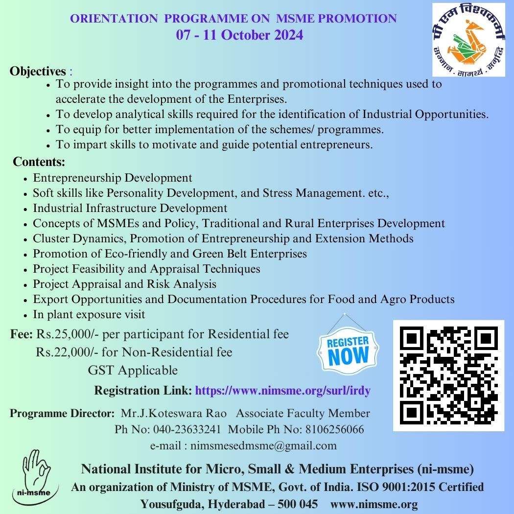One week Orientation Programme on MSME Promotion